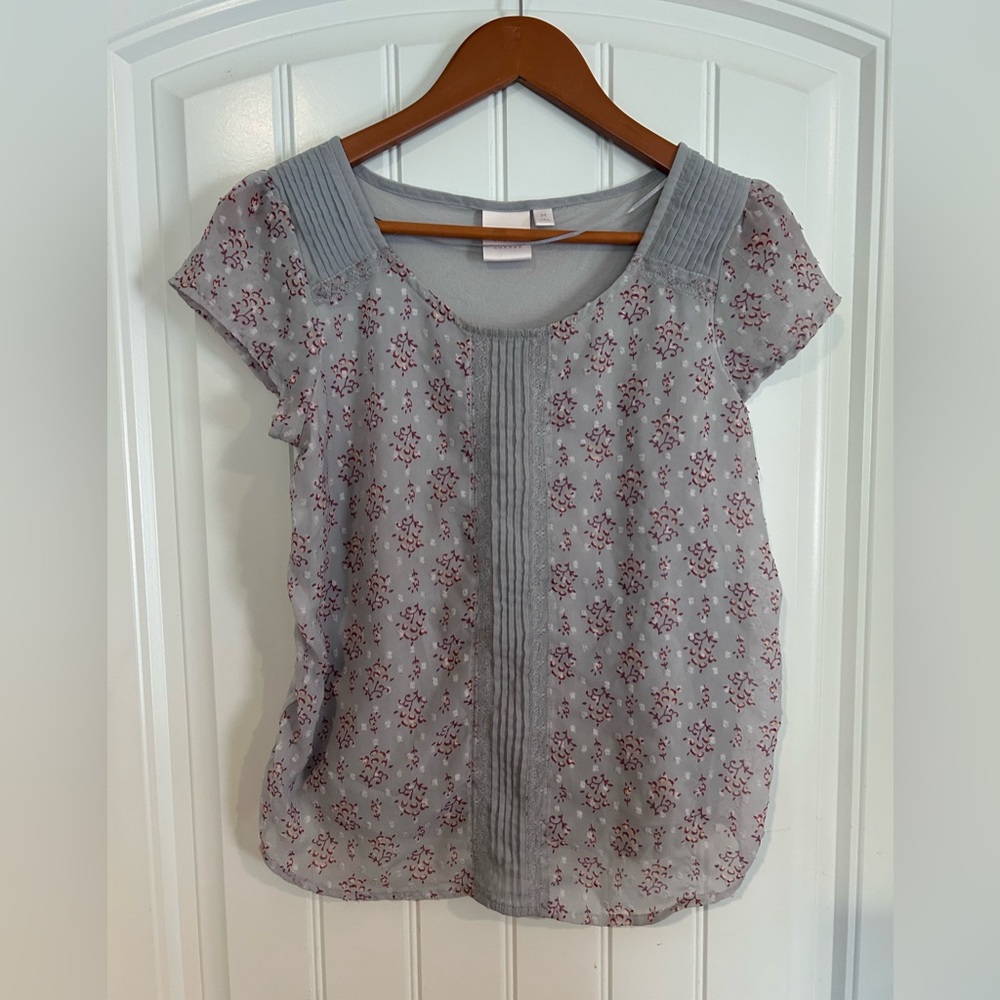 LC Lauren Conrad Blue and Pink Floral Blouse
